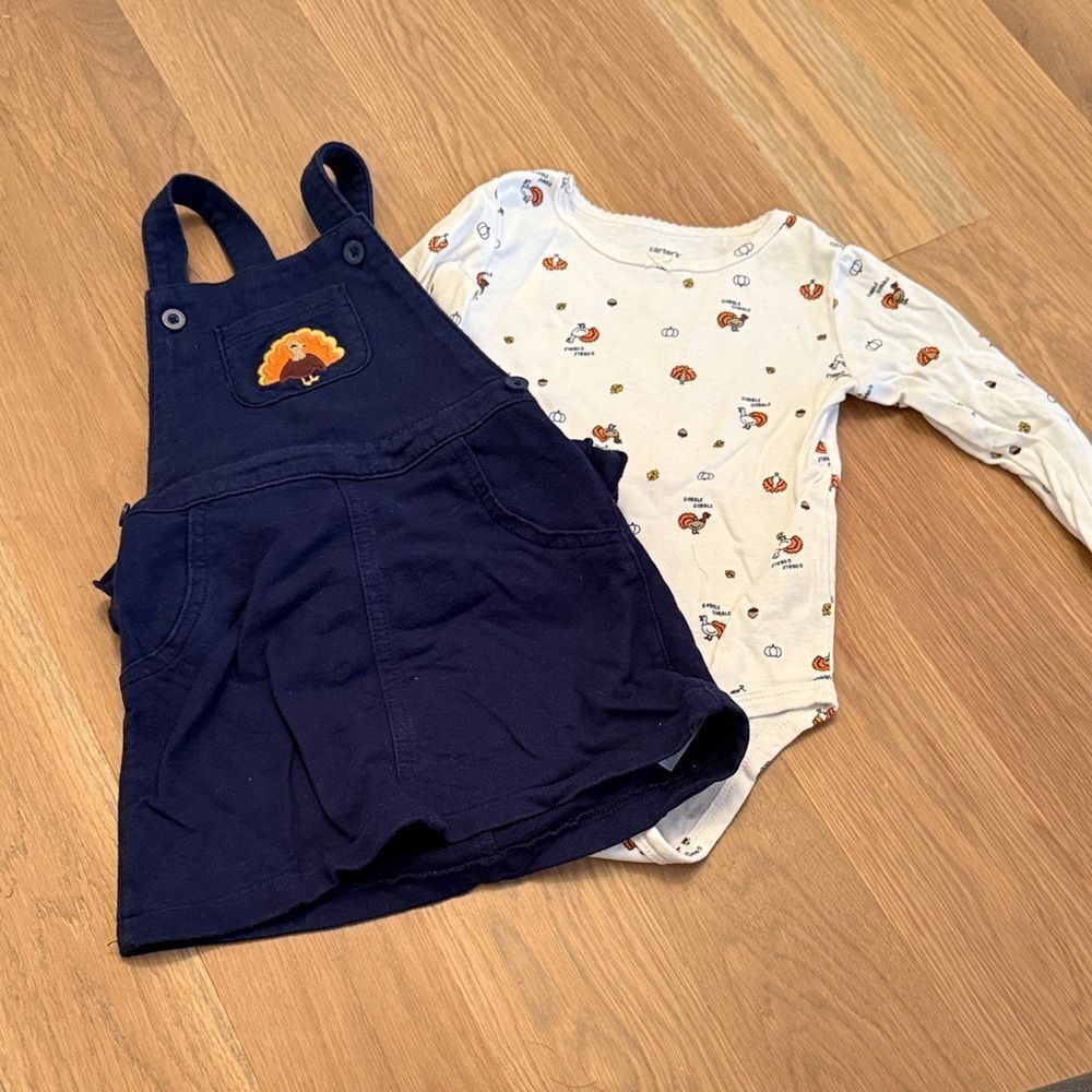 Carters thanksgiving turkey Navy Blue jumper with Printed Onesie 24M